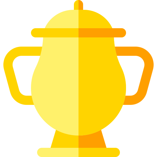 Flat design illustration of a golden trophy cup with two handles, symbolizing victory and achievement.