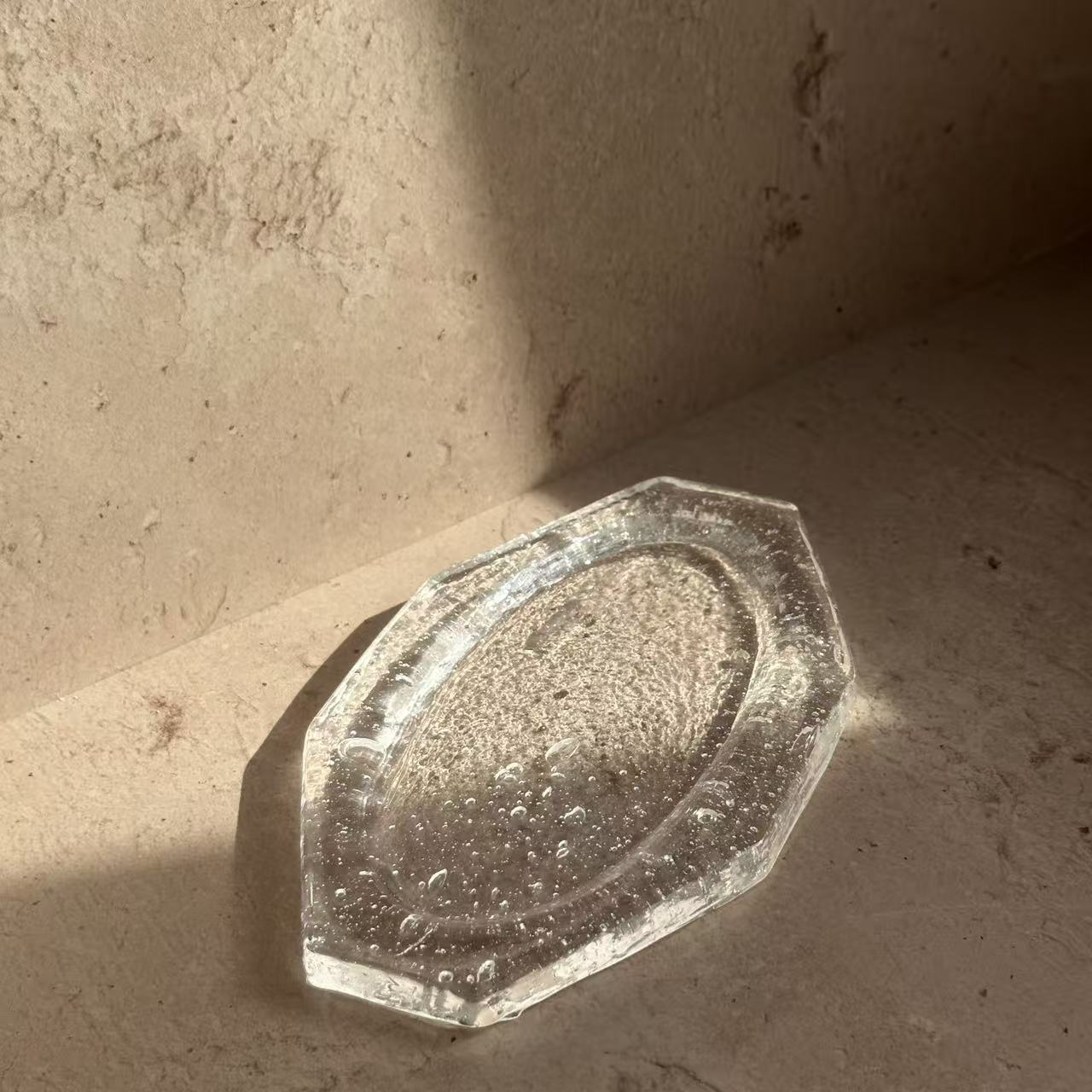 Handcrafted glass incense ash catcher designed to gently collect falling ash from incense sticks, inspired by Japanese minimal aesthetics