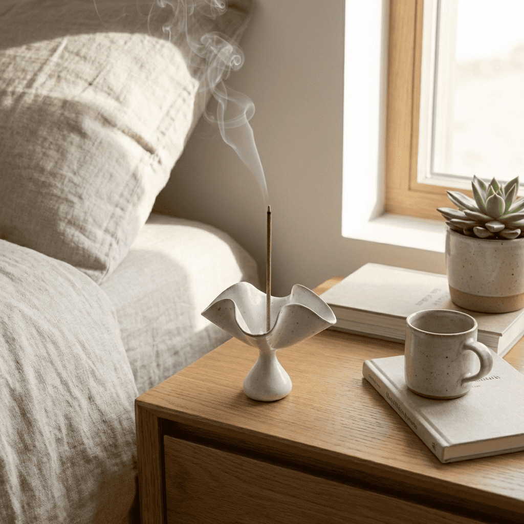 Porta incienso de pétalos de cerámica