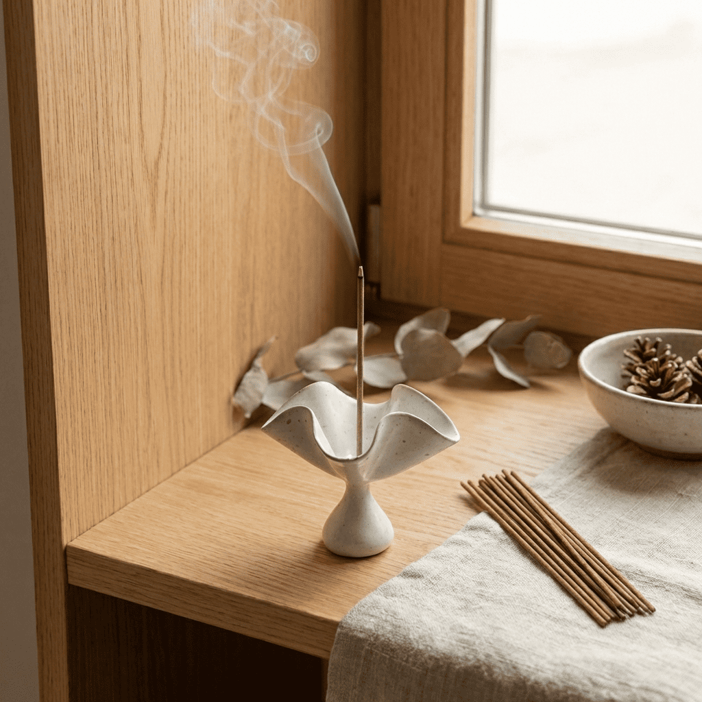 Porta incienso de pétalos de cerámica