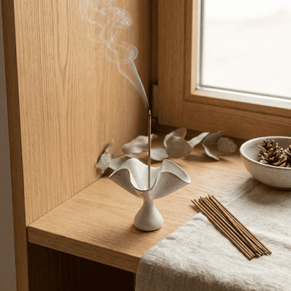 Porta incienso de pétalos de cerámica