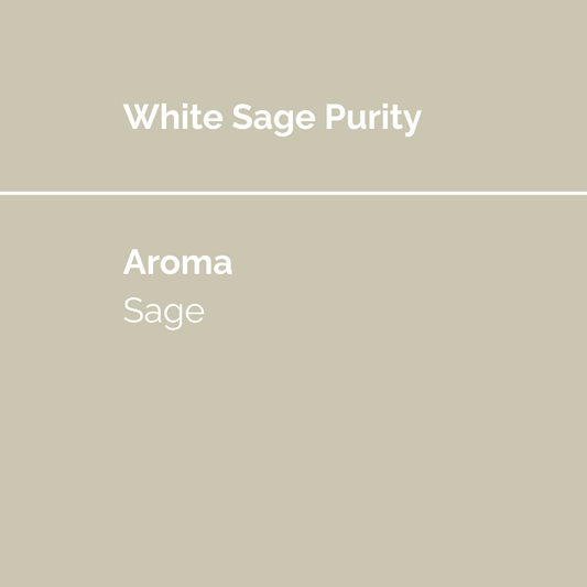 White Sage Purity incense product display featuring a solid background with the scent notes: white sage.