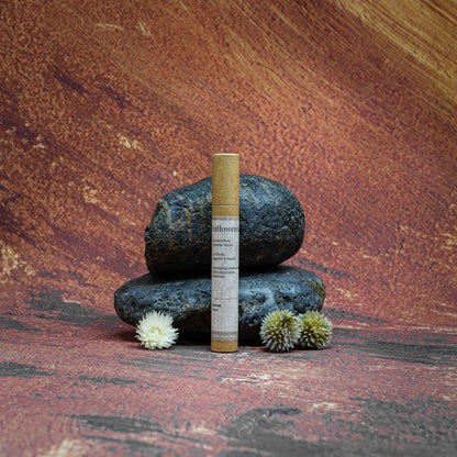 White Sage Purity incense tube displayed in front of a Grand Canyon-inspired oil painting backdrop, symbolizing spiritual cleansing and energy renewal with natural serenity and earthy calm.